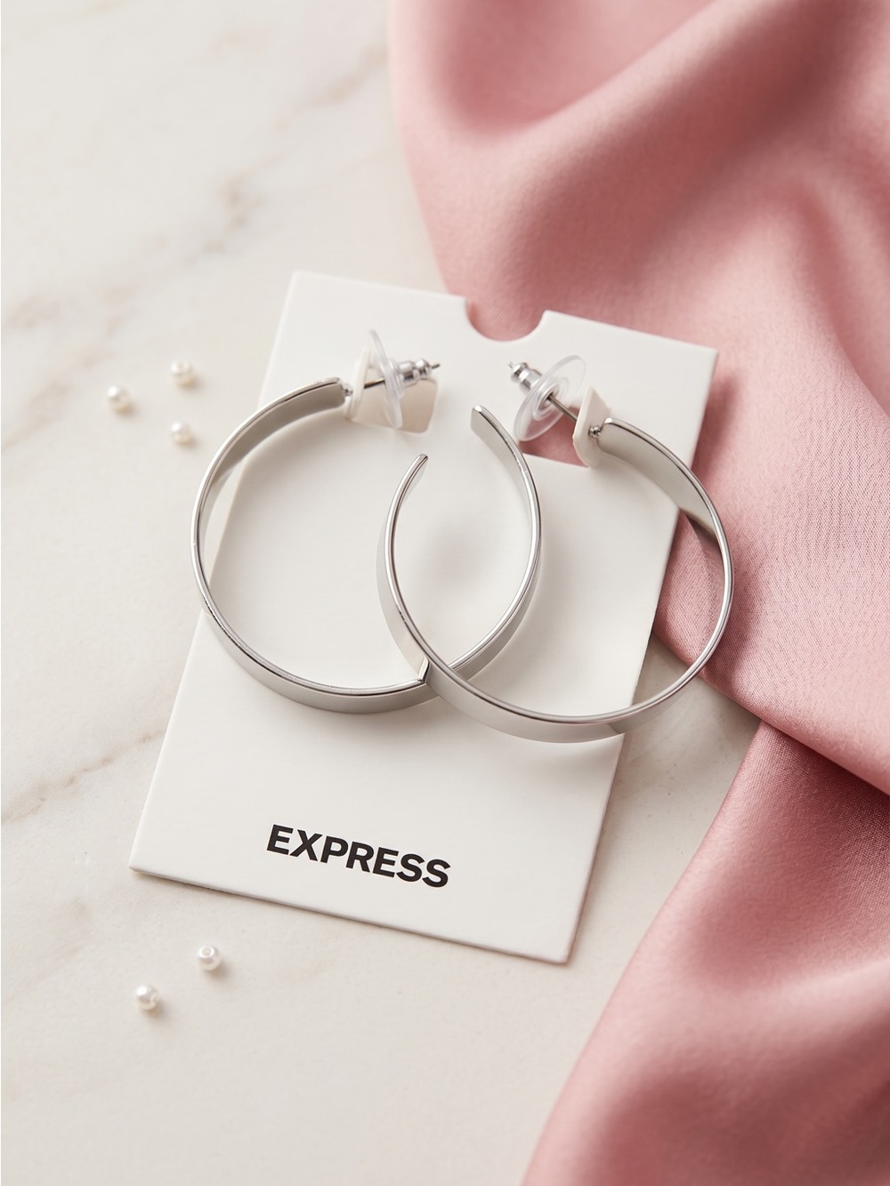 Express Silver Tone Hoop Earrings NWOT Classic Minimalist Open Hoop Earrings